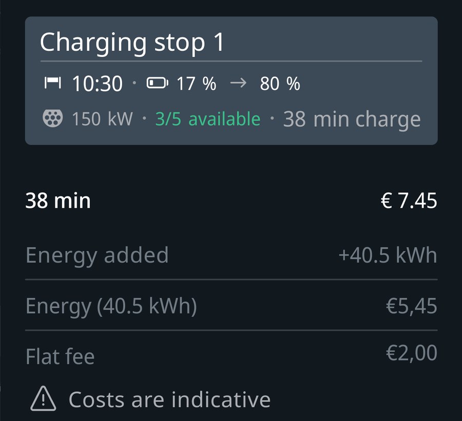 A cost breakdown at the stop