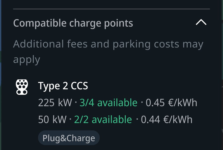 Each charging speed shows its energy price